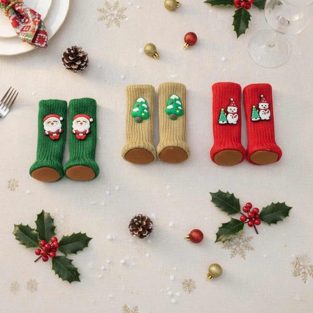 16 Pcs Snowman Santa Claus Pattern Christmas Chair Leg Cover Knitted Wear-resistant Silent Furniture Leg Cover Felt Pad