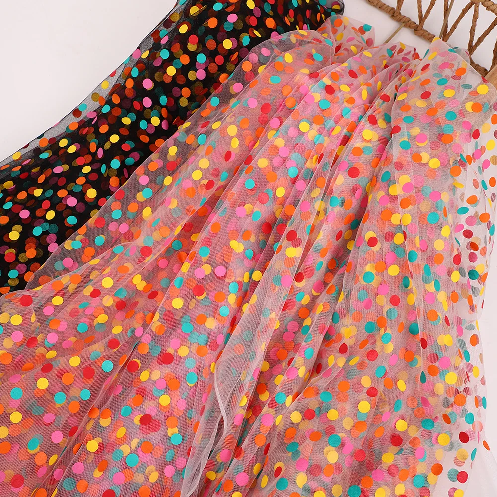 Colorful Polka Dot Organza Tulle, Soft Mesh Fabric, DIY Material for Bouquet Wrapping, Gift Box, Children Skirt & Hair Bows