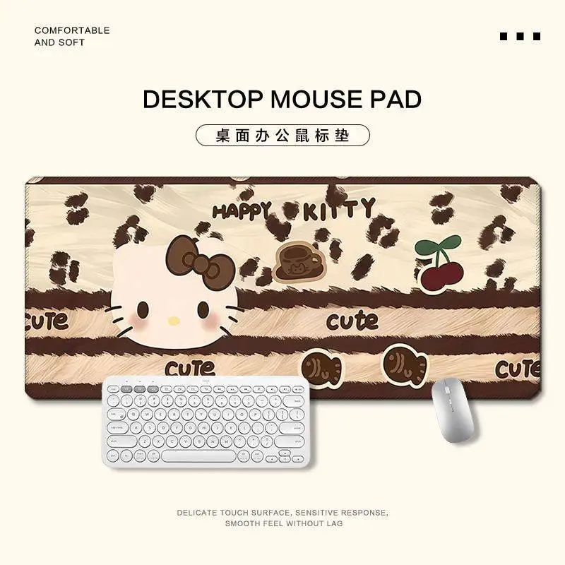

Trendy Fashion Hello Kitty Cartoon Leather Mouse Pad Large Maillard Vintage Office Desk Pad Hello Kitty Keyboard Pad Tablecloth
