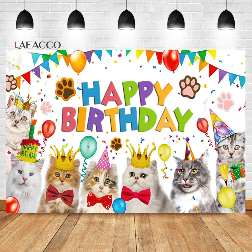 Laeacco Baby Birthday Party Background Cartoon Watercolor Cute Dogs Celebrate Child Portrait Customized Photographic Backdrops