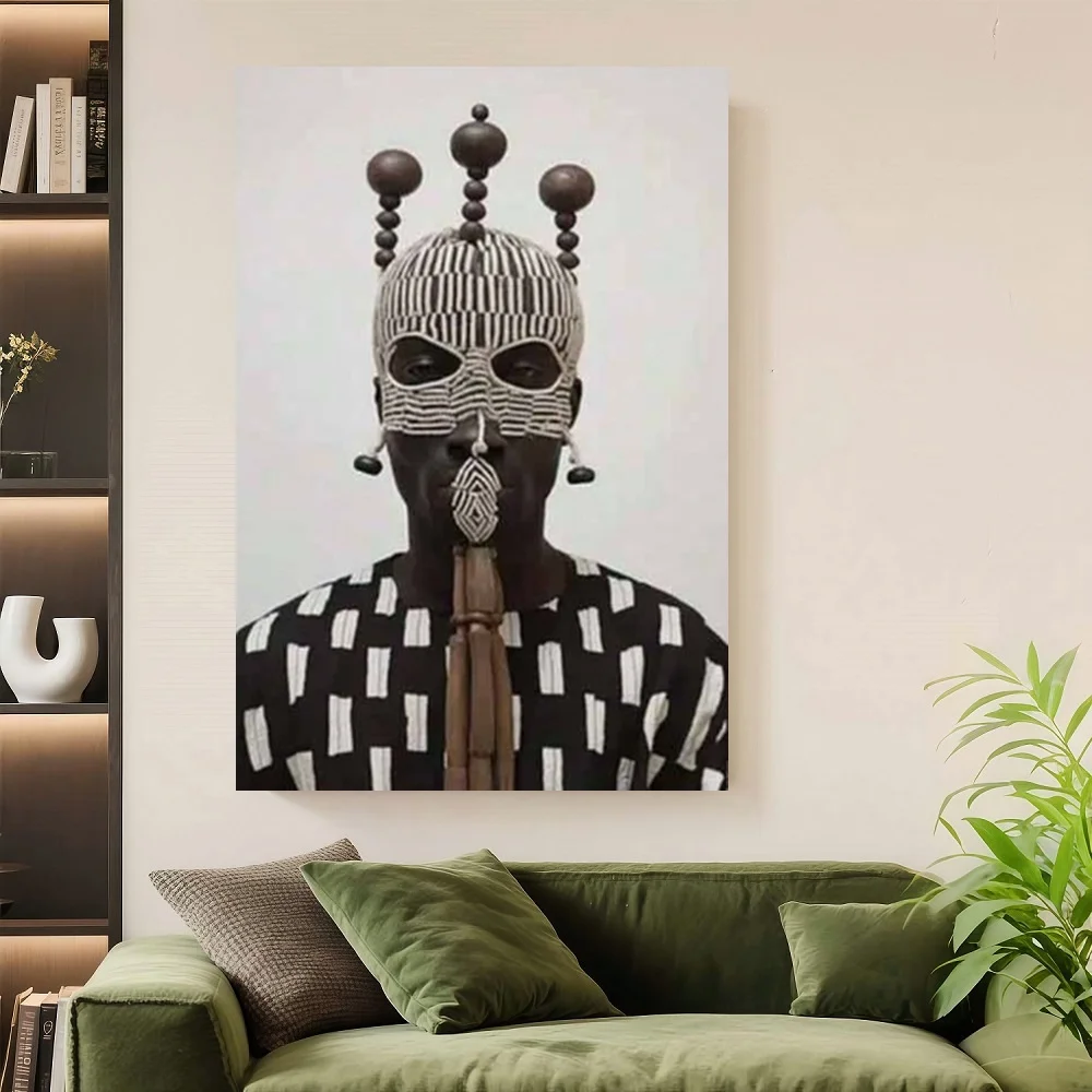 

Framed 1pc Authentic African Art Portrait Canvas Wall Art - Modern Minimalist Art Deco Framed Canvas With Wooden Wrap-Around Fra