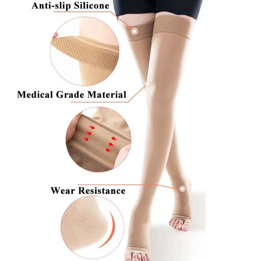 23-32mmHg Class 2 Compression Stockings with Silicone Band, High Elastic Graduated Pressure Support for Varicose Veins,Plus Size