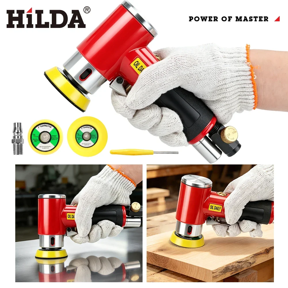 HILDA Air Sander Polisher Pneumatic Orbital Sander for Car Body Polishing Rust Removing Woodworking Air Powered Grinding Tool