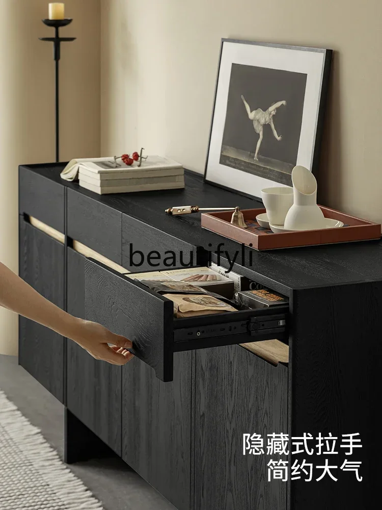 

Cy56 Solid wood dining side cabinet wabi black modern simple home living room bedroom ash wood locker