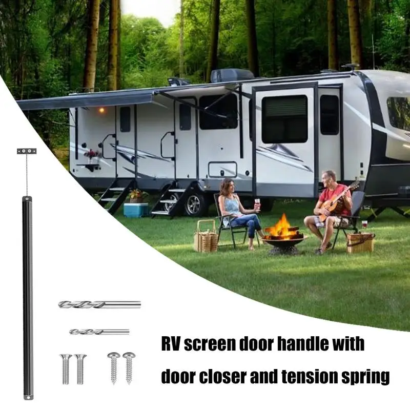 RV Screen Door Closer Aluminum Screen Door Hydraulic Arm Replacement Adjustable Tension Spring Pull Handle Kit For Auto Close