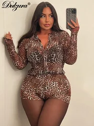 Dulzura Sexy Matching Suit Leopard Print Long Sleeve Top Button Short Pants Sets Women Outfits Party Club Streetwear Y2K Clothes