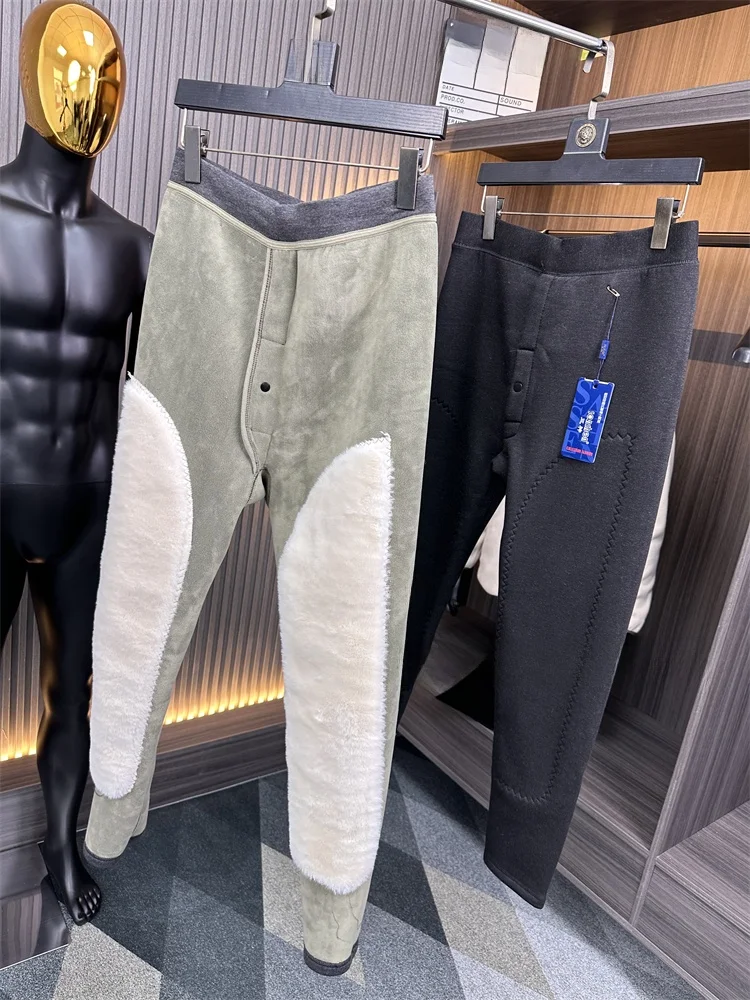 Thickened Double Layer Warm Fleece Knee Pads Men's Winter Thick Warm Pants Trendy Autumn Pants Home Clothes Men's Underwear
