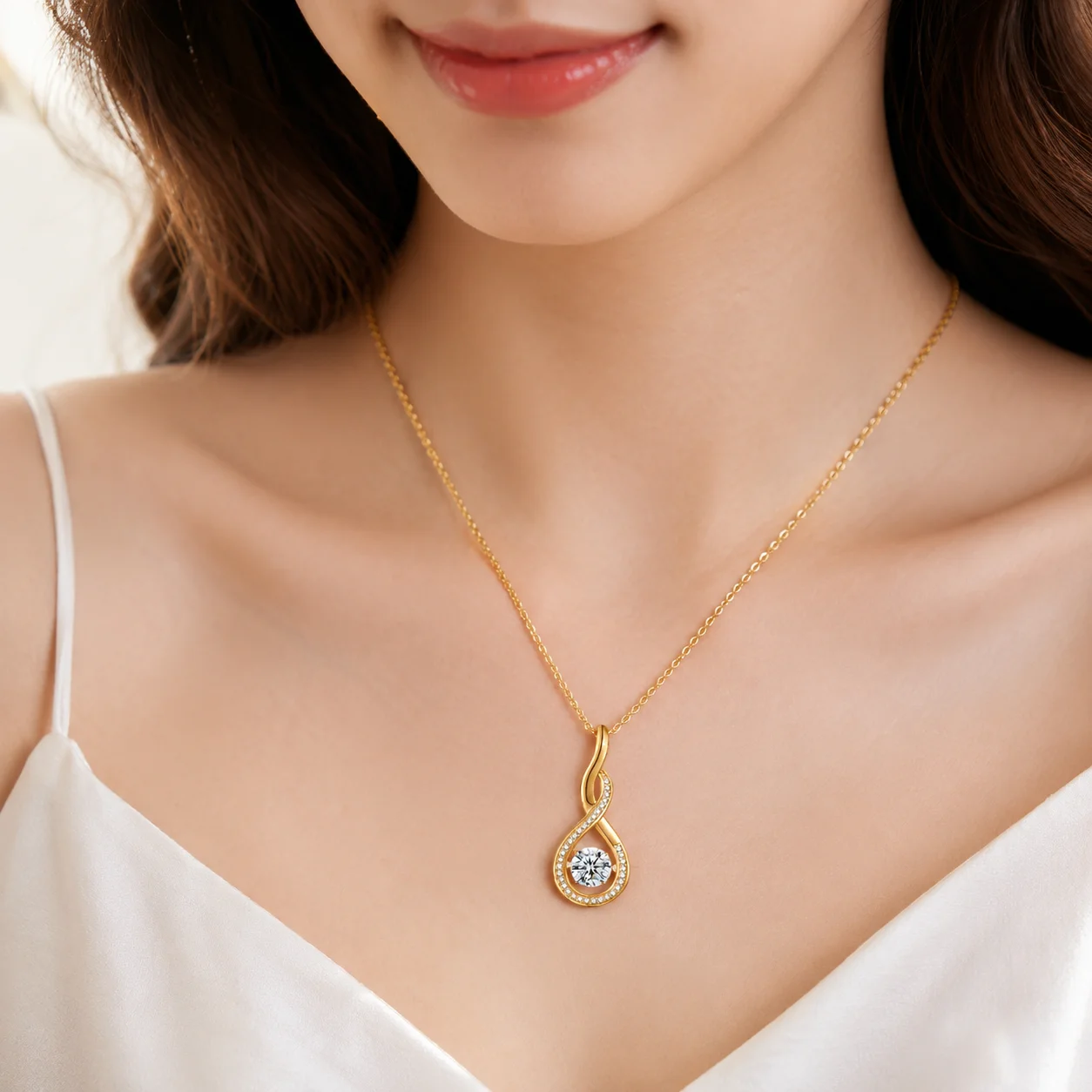 1CT Moissanite Infinity Pendant Necklace S925 Sterling Silver Dancing Stone Jewelry Gift for Women GRA Certified