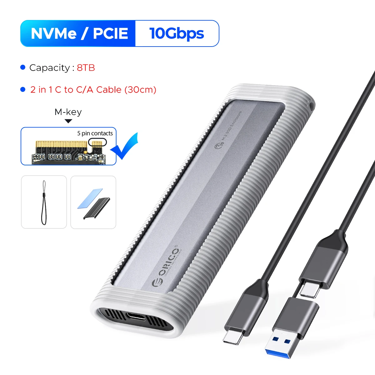 ORICO M2 SSD Behuizing M.2 NVMe SSD Enclosure Adapter 10Gbps USB-C 3.2 Gen2 Externe Behuizing Ondersteunt UASP 2280 SSD Aluminium Behuizing