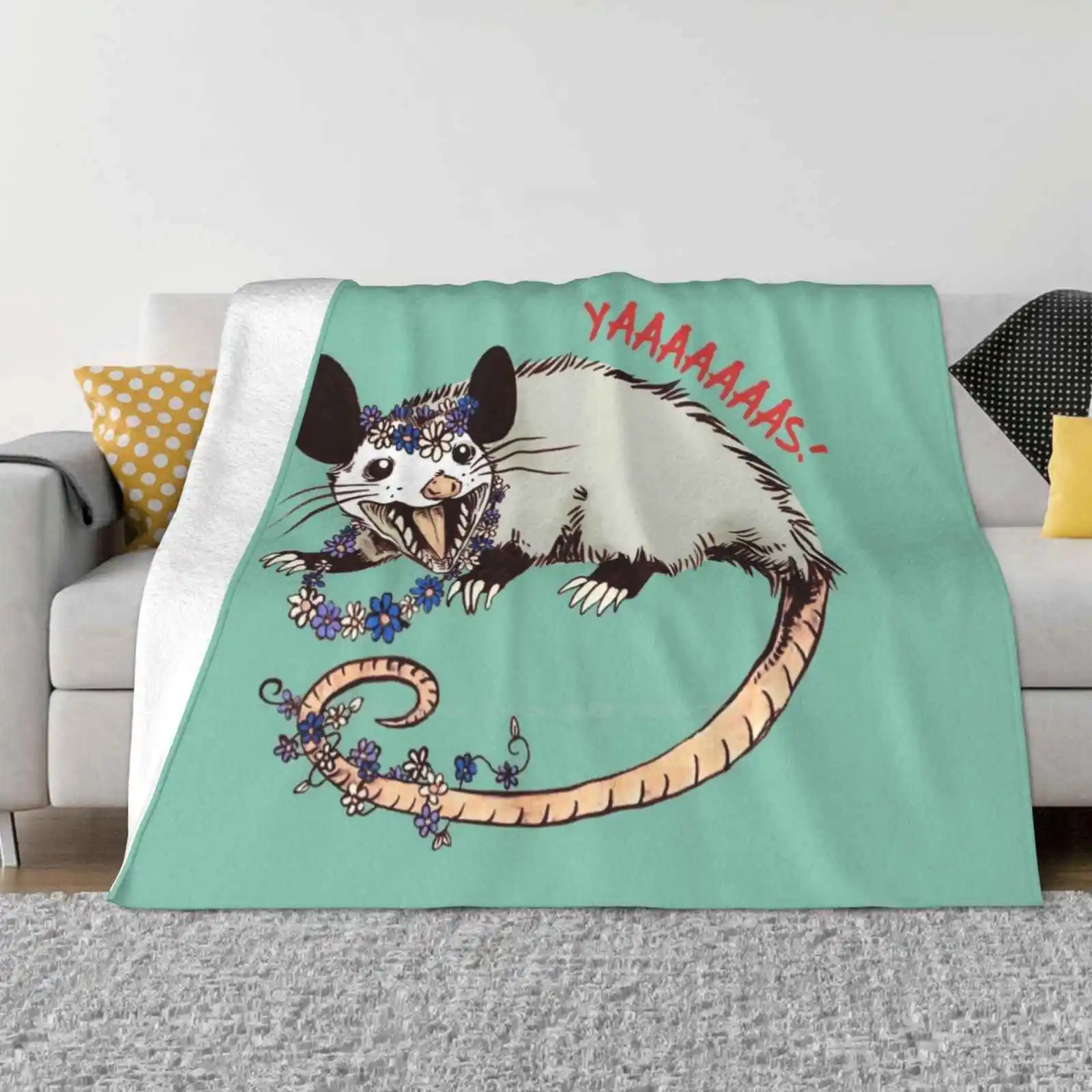 Daisy Chain Opossum Possum Yaaaas! Four Seasons Comfortable Warm Soft Throw Blanket Opossum Trash Daisies Daisy Chain Flowers