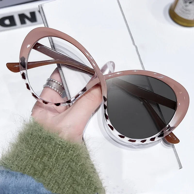 Gafas fotocromáticas con diseño curvo a la moda para mujer, montura óptica de gran tamaño, gafas de protección para los ojos, gafas para ordenador de oficina