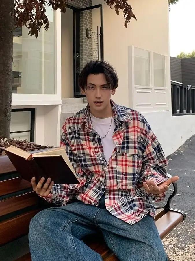 

Ретро-американская осенняя клетчатая рубашка-куртка с длинным рукавом, свободного кроя, с защитой от солнца, молодежная модная модель свободного кроя