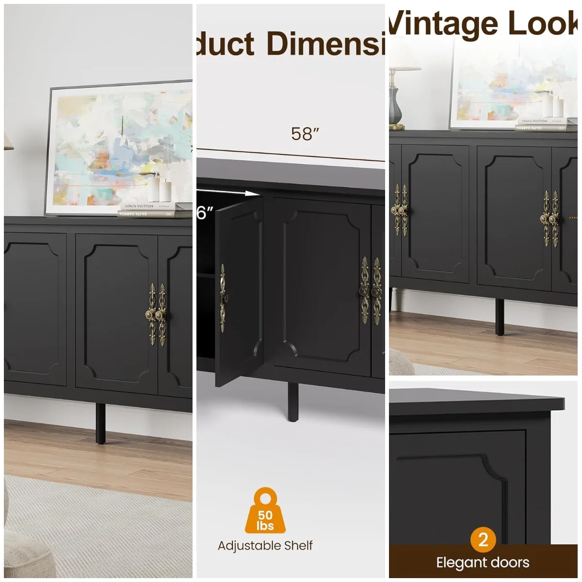 

Большой буфет-комод с местом для хранения, 59 дюймов, современный буфет-стол, кофейный/винный бар, шкаф для хранения