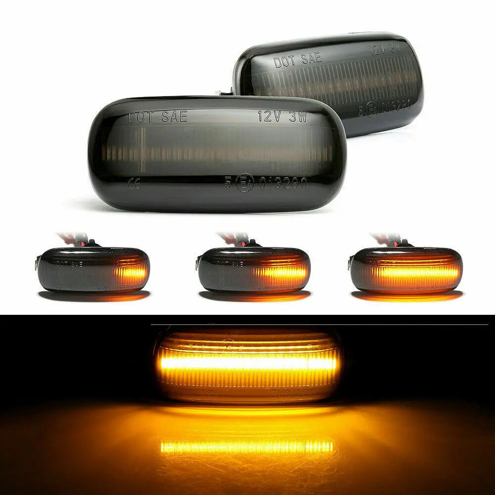 2 uds lente ahumada ámbar LED dinámico marcador lateral secuencial para Audi A2 A3 A4 A6 A8 TT B6 B7 (complacer descripción para obtener más detalles)
