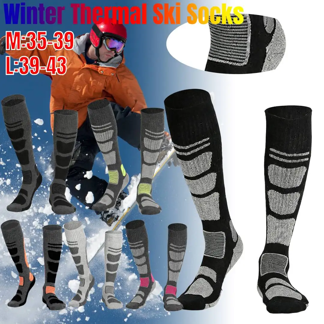 

38x18cm Winter Thermal Ski Socks Thicken Warm Hiking Socks Over-The-Knee Wool Socks Non-Slip for Outdoor Snowboarding Sports