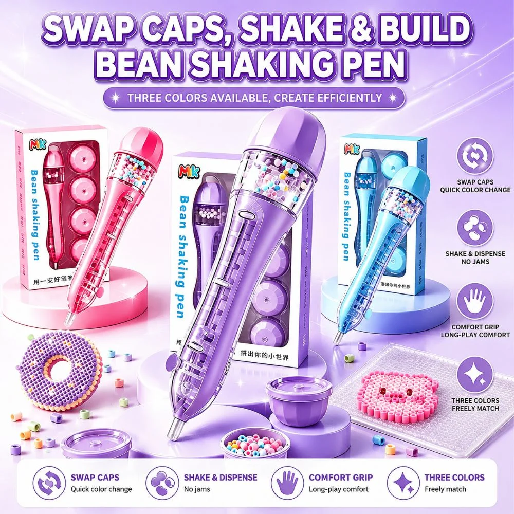 Press Type Perler Bead Shaking Pen Ergonomic with 5 Replaceable Bead Storage Pods Fuse Bead Placement Tool