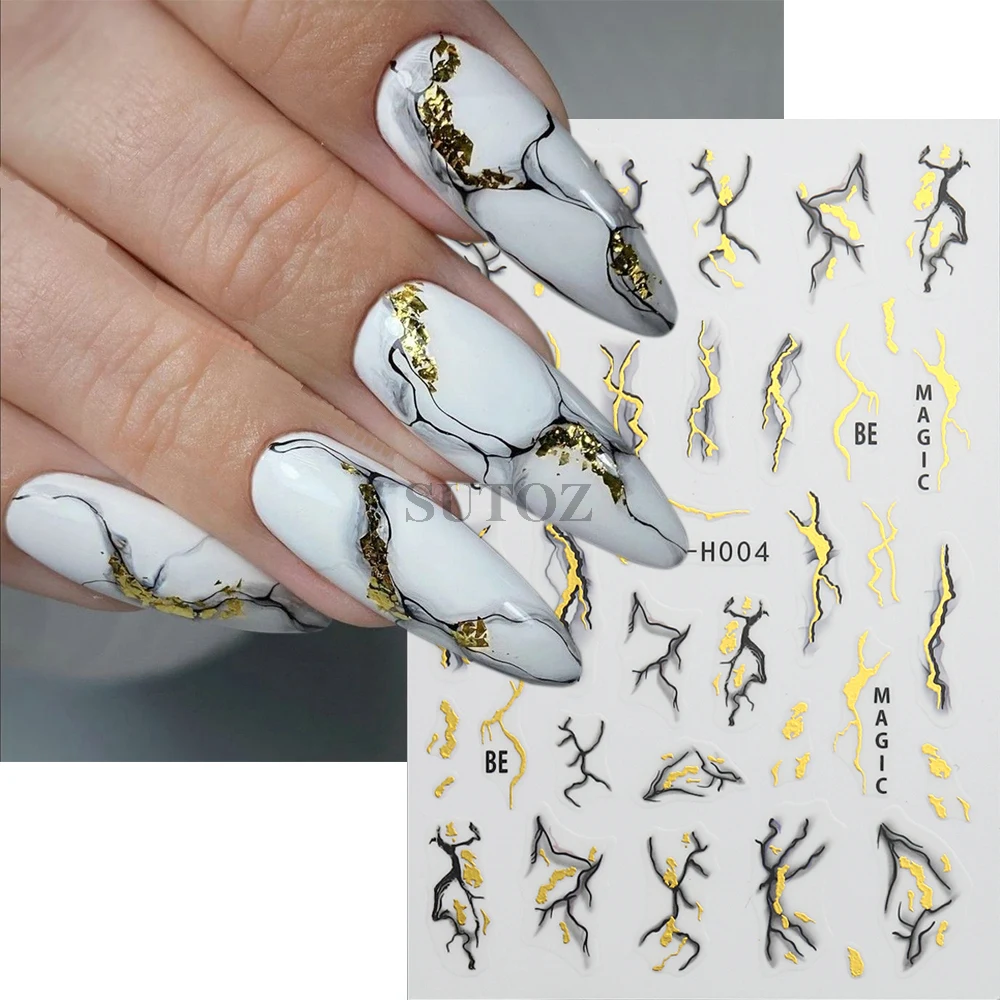 Marmeren Nagelstickers Zomer Oceaangolf Nagel Emblemen Abstracte Inkt Bloeiend Ontwerp Goud Bronzing Streep Tape Voor Nail Art LEBL-H