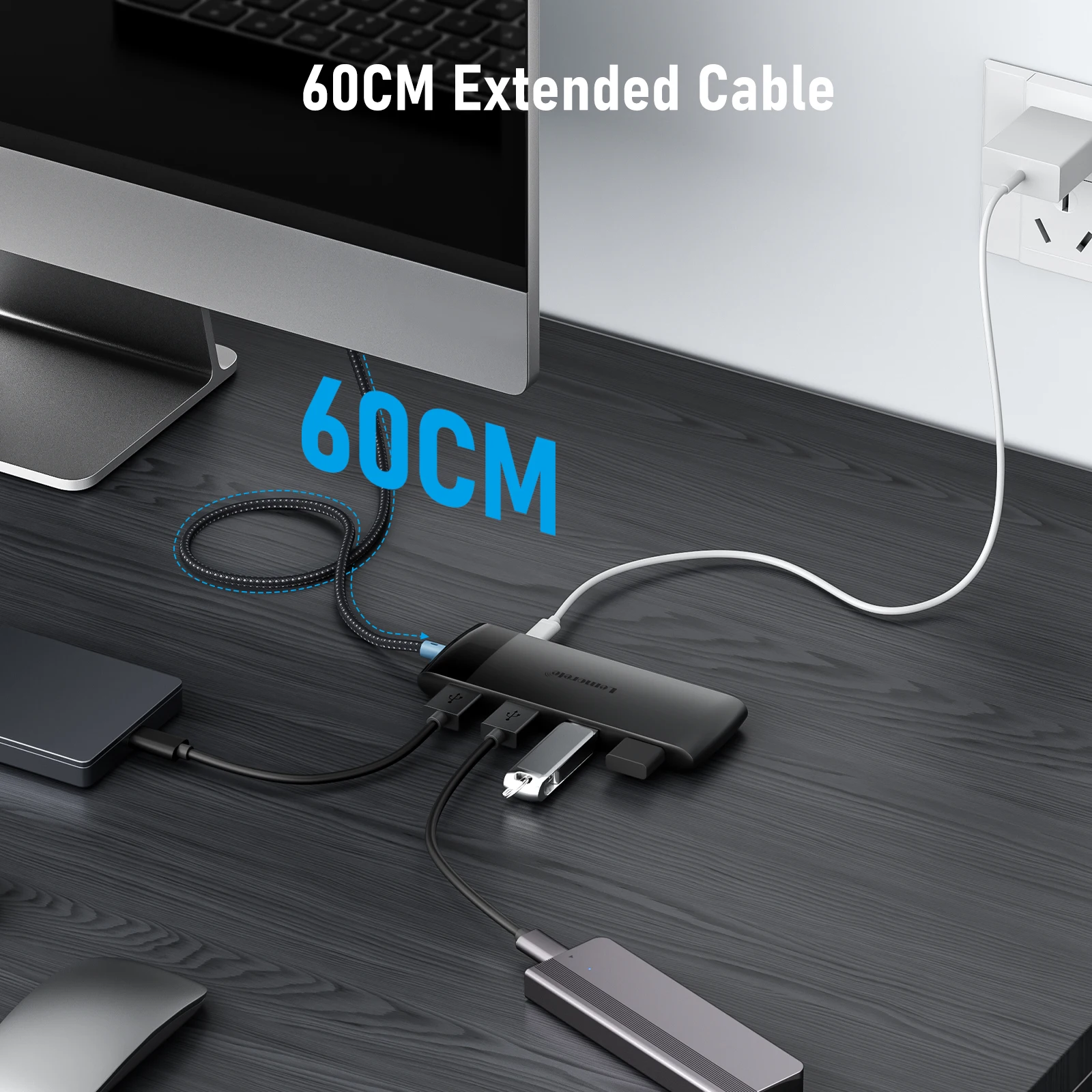 Lemorele TC110 8-portowy koncentrator USB typu C 10 Gb/s USB typu C na USB 3.2 Gen Data 3-portowy koncentrator do komputerów Akcesoria biurowe — zdjęcie produktu 4