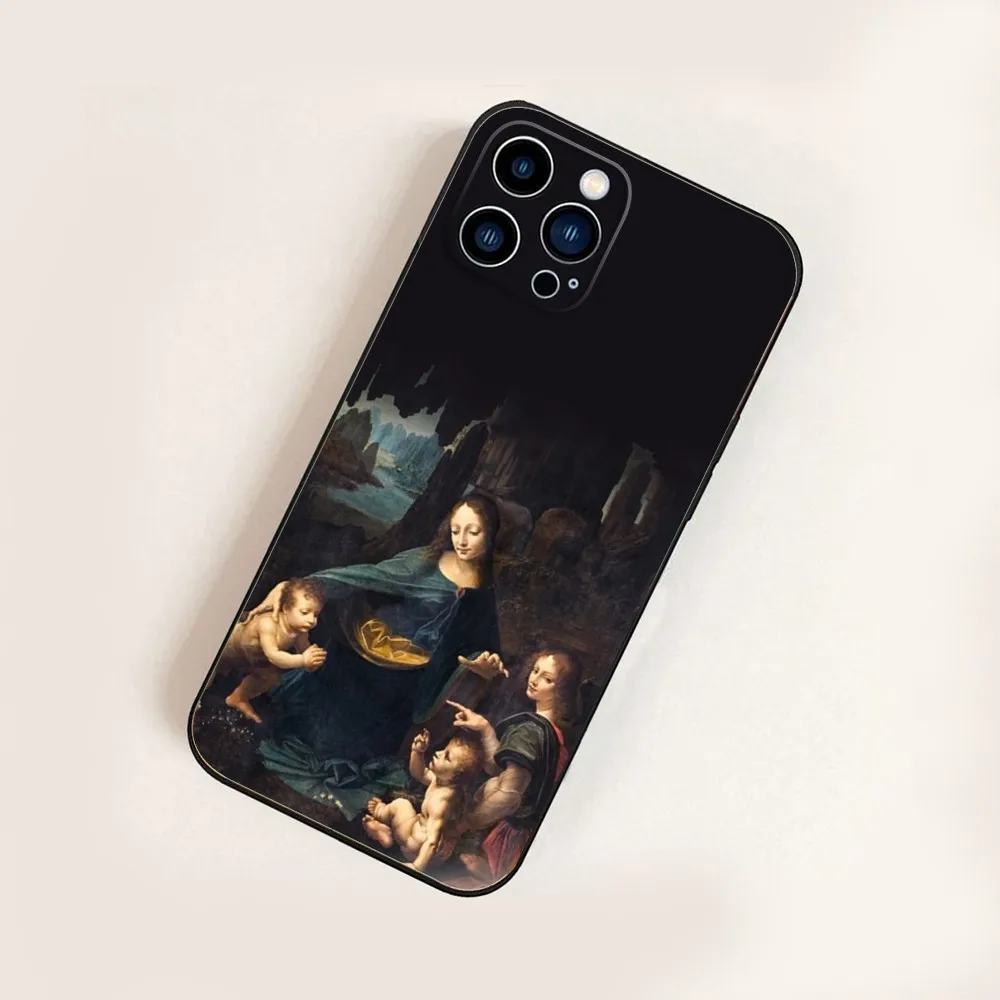 M-Mona Lisa Da V-Vinci Phone Case For iPhone 16,15,14,13,12,11,Pro,X,XS,Max,XR,Plus,Mini Black Silicone Soft case