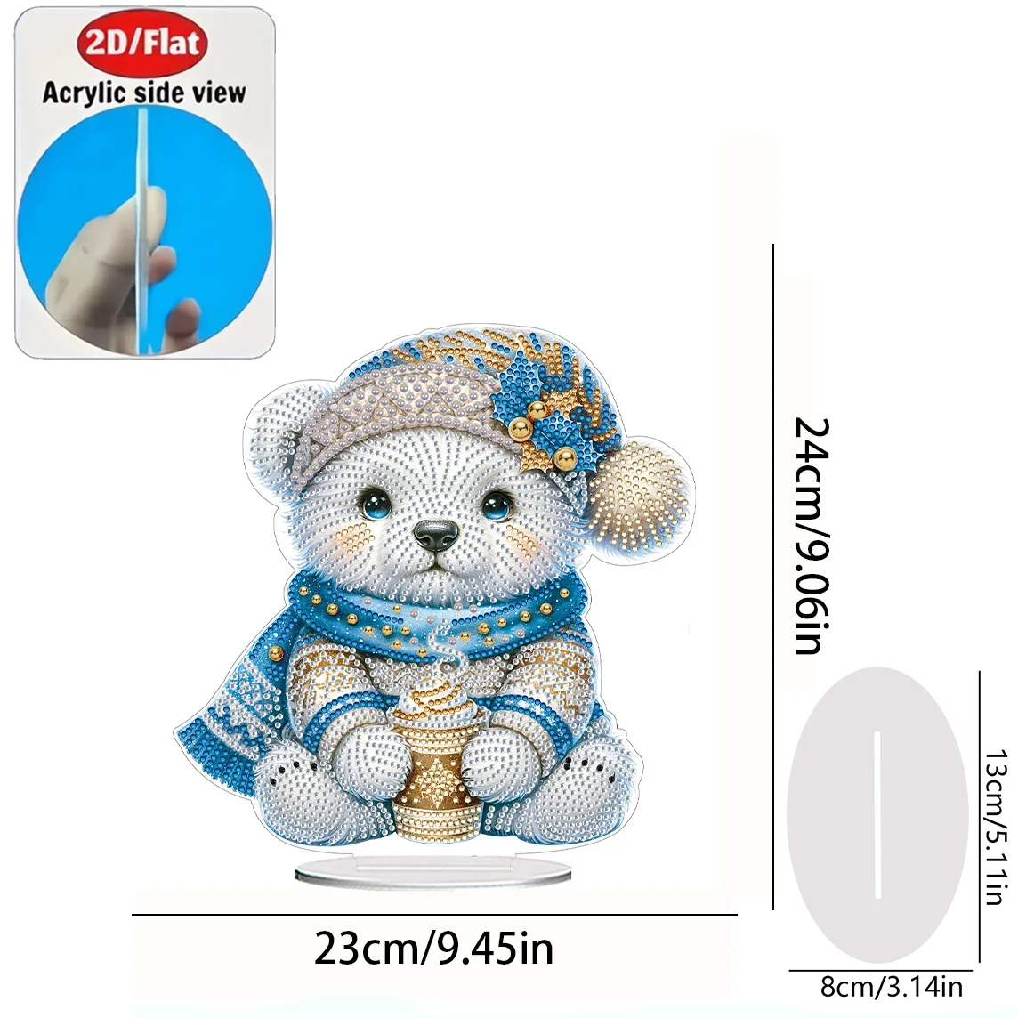 2D Flat 1pc Polar Bear Figurine Acrylic Welcome Plaque Diamond Painting Desktop Ornament Set, Shiny Wall Decor, Holiday Gift