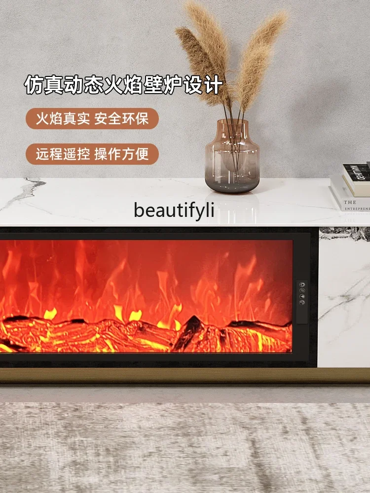 Light Luxury Stone Plate Cave Stone Simulation Flame Fireplace TV Cabinet Simple Modern Floor Standing Living Room High Sense