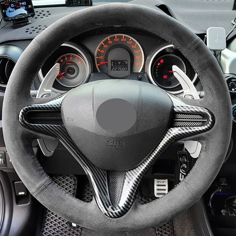 Garniture de couverture de volant de voiture en cuir suédé cousu à la main, pour Honda Fit Jazz City 2009-2013 Insight 2010 2011 2012 2013 2014