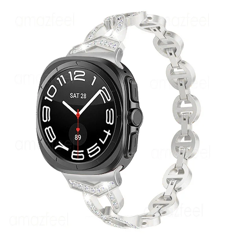 Diamond Strap For Samsung Galaxy Watch 7 Ultra 47mm No Gaps Bracelet For galaxy watch 7 ultra 47mm Metal Band Curved end Adapter