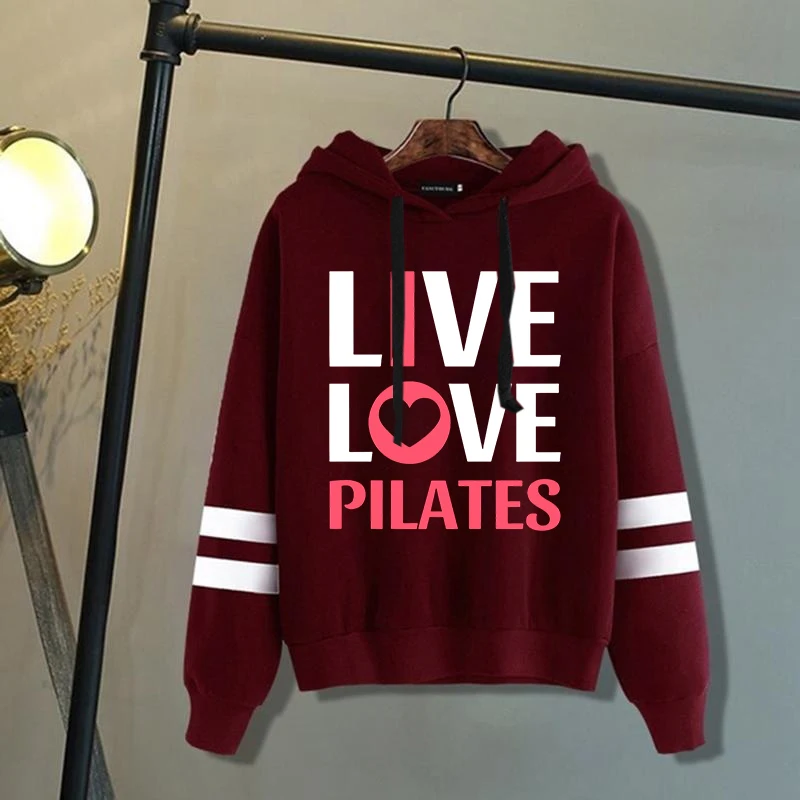 New Live Love Pilates Printing Hoodies For Women Men Autumn Winter Sweatshirt Fashion Streetwear Stripe Pullover Hooded