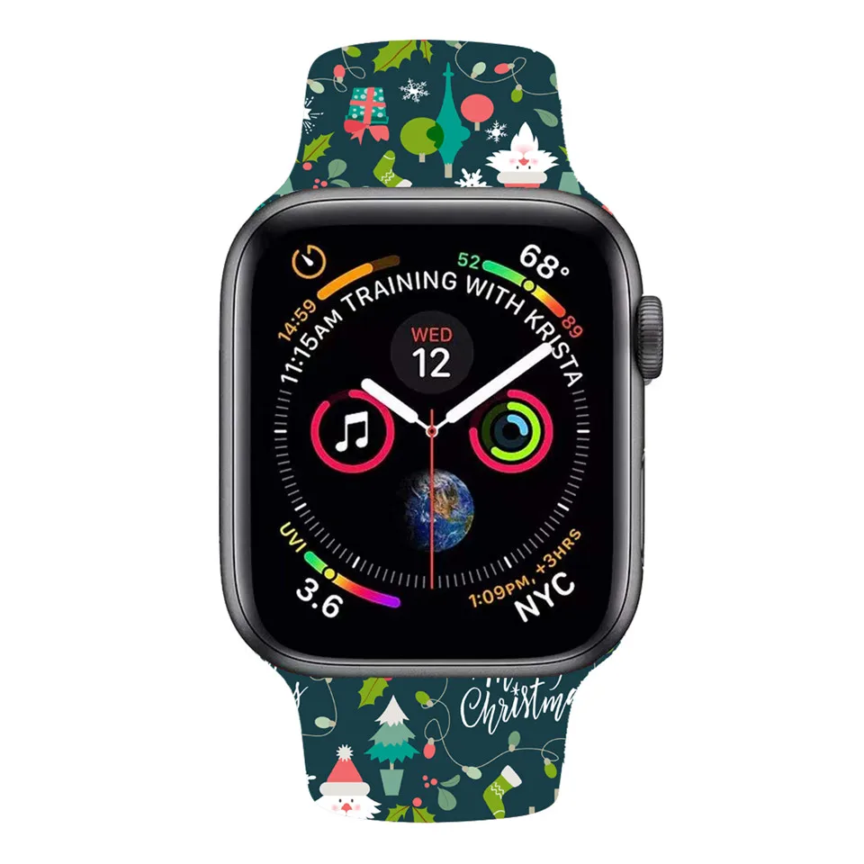 Bracelet de Noël en silicone pour Apple Watch, bracelet de montre de sport, bracelet de ceinture, iWatch Series 3, 4, 5, SE, 6, 7, 44mm, 40mm, 38mm, 42mm, 45mm, 41mm