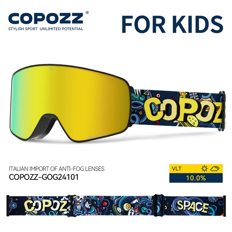 COPOZZ Magnetic Kids Ski Goggles for Children UV400 Anti-fog Mask Glasses Girls Boys Snowboard Goggles with Personalized Straps