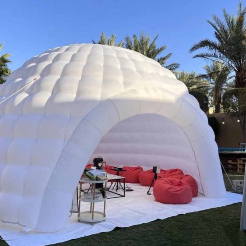 Tenda igloo gonfiabile per eventi con copertura da palco gonfiabile di colore bianco per esterni, tenda da campeggio gonfiabile