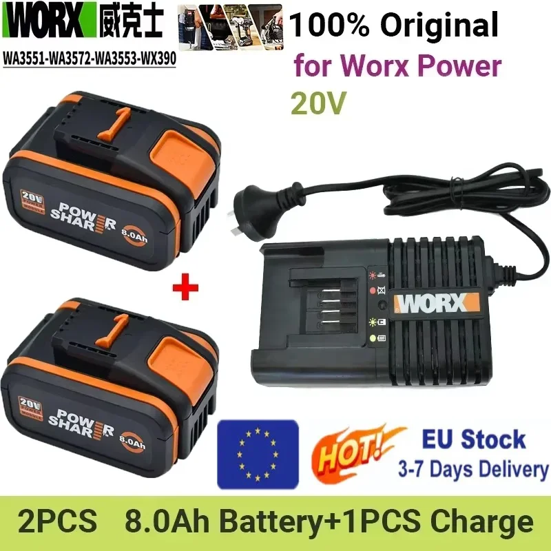 WA3553 20V 8000mAh Li-Ion batterie de remplacement Rechargeable pour outil électrique Worx WA3551 WX390 WX176 WX178 WX550 WX386 WX678 WG894E