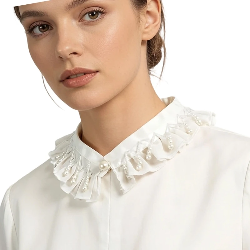 HX6F White Pearls False Collar Elegant Neckpiece for Women And Teens