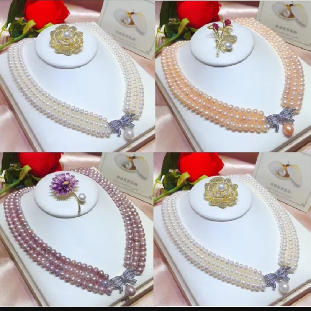 3-Row Natural Pearl AAAA 8-9mm Japanese Akoya Round Pearl Necklace 16 * 17 * 18 inch  925 seconds