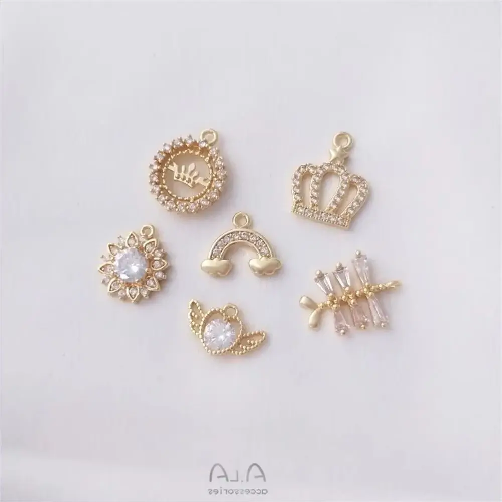 

14K Gold-plated Zirconium Crown Rainbow Small Flower Fish-shaped Pendant Diy Earrings Ear Buckle Bracelet Jewelry Pendant K270