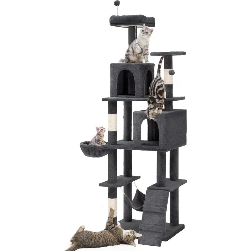 75in Cat Tree Tower for Indoor Cats, Multi-Level Cat Furniture with Scratching Posts, Cat Caves, Padded Perch