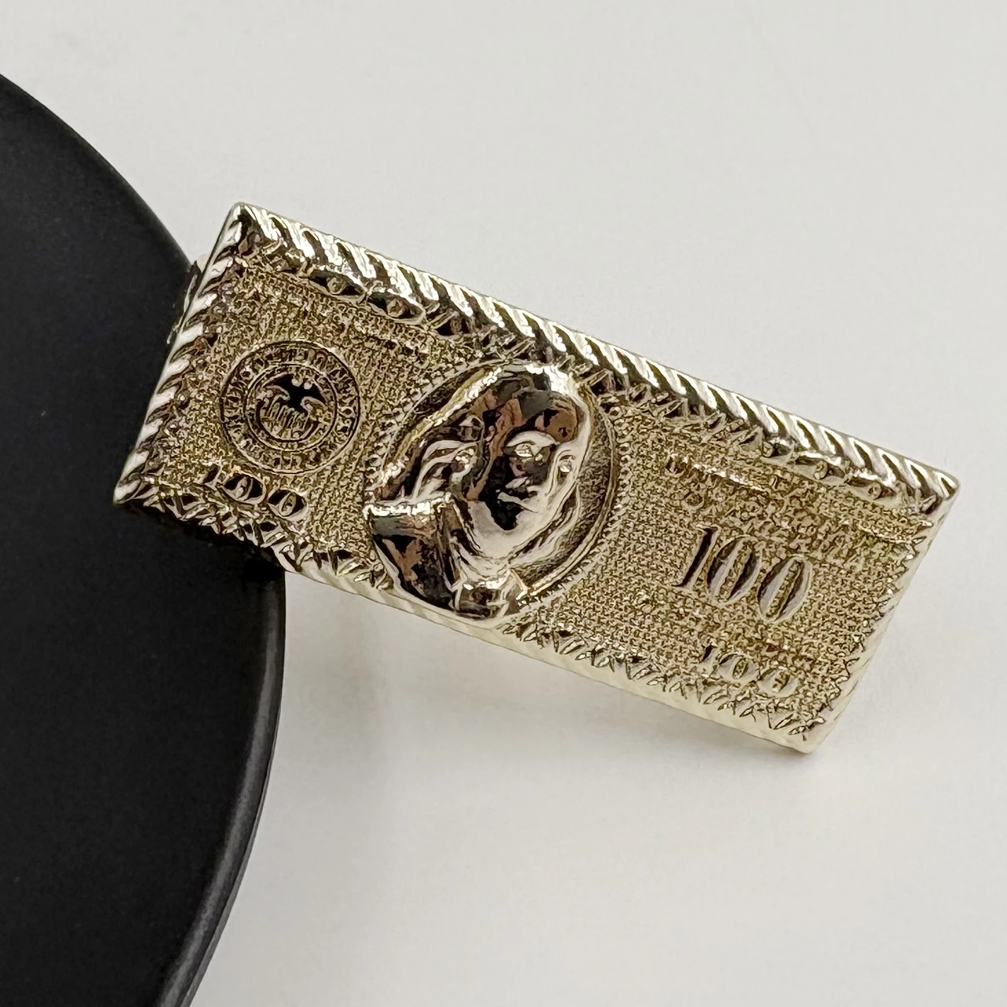 100 Dollar Bill Design 2 Finger Ring Heavy Rough Hip Hop Style 14K Gold Plated Big Size Men's Party Gift US Dollar Theme view 3