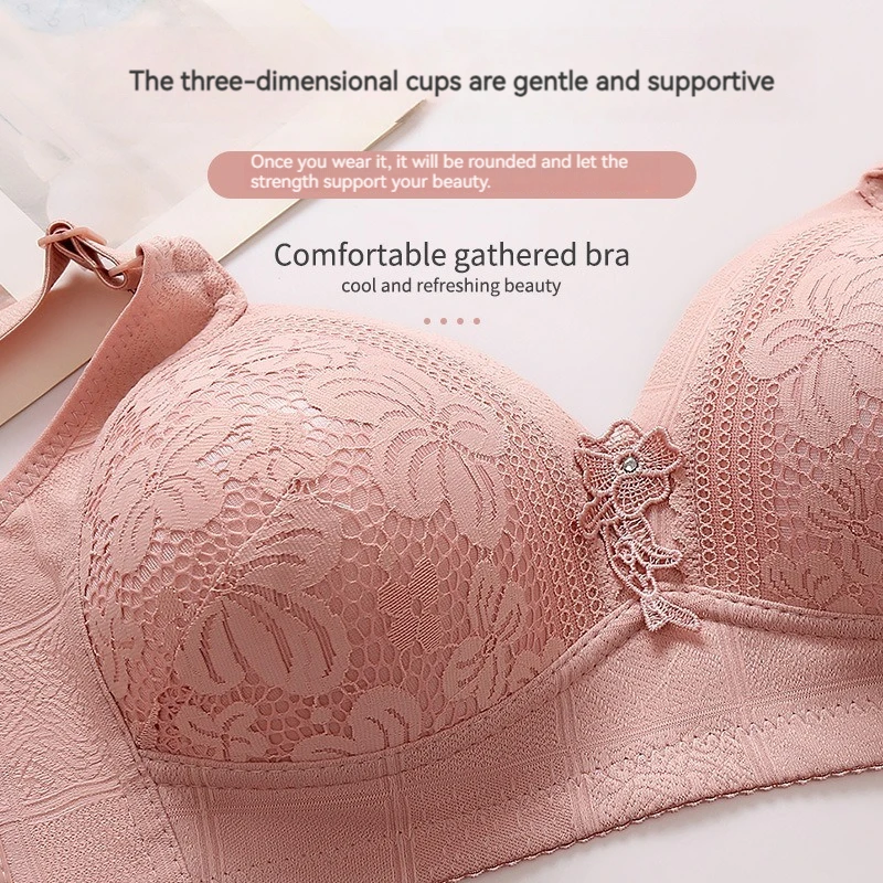 Women\'s Top Bra Large Size Jacquard Lace Sexy Push Up Adjustable Non- Steel Ring Underwear Premium Softness And Comfort Lingerie