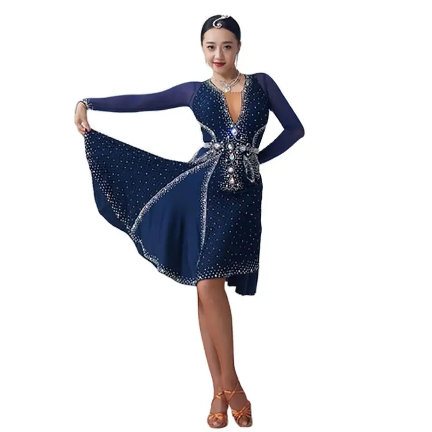 L-1960 New Latin Dance Dress Competition Dress Costumes Performing Dress Rhinestone Adult Customize Children Chinese Style