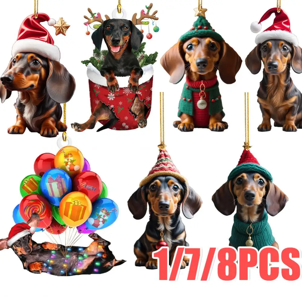 Dachshund Christmas Acrylic Christmas Tree Pendants Sausage Dog Hanging Ornaments Dog Craft Dog Decor For Home Winter Xmas Party