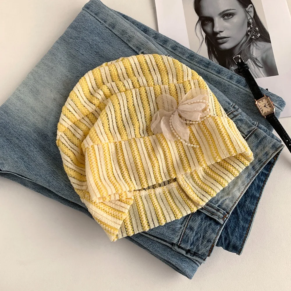 

Casual Korean Style Flower Pullover Hat Sweet Breathable Beanies Hat Hollow Out Thin Knitted Hat Outdoor