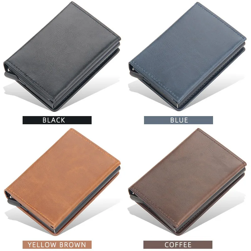 Magnet Rfid Blocking Credit Card Holder Case for Men Unisex Leather ID Bank Wallets with Magnetic Buckle Closer Small PU Purse image 3