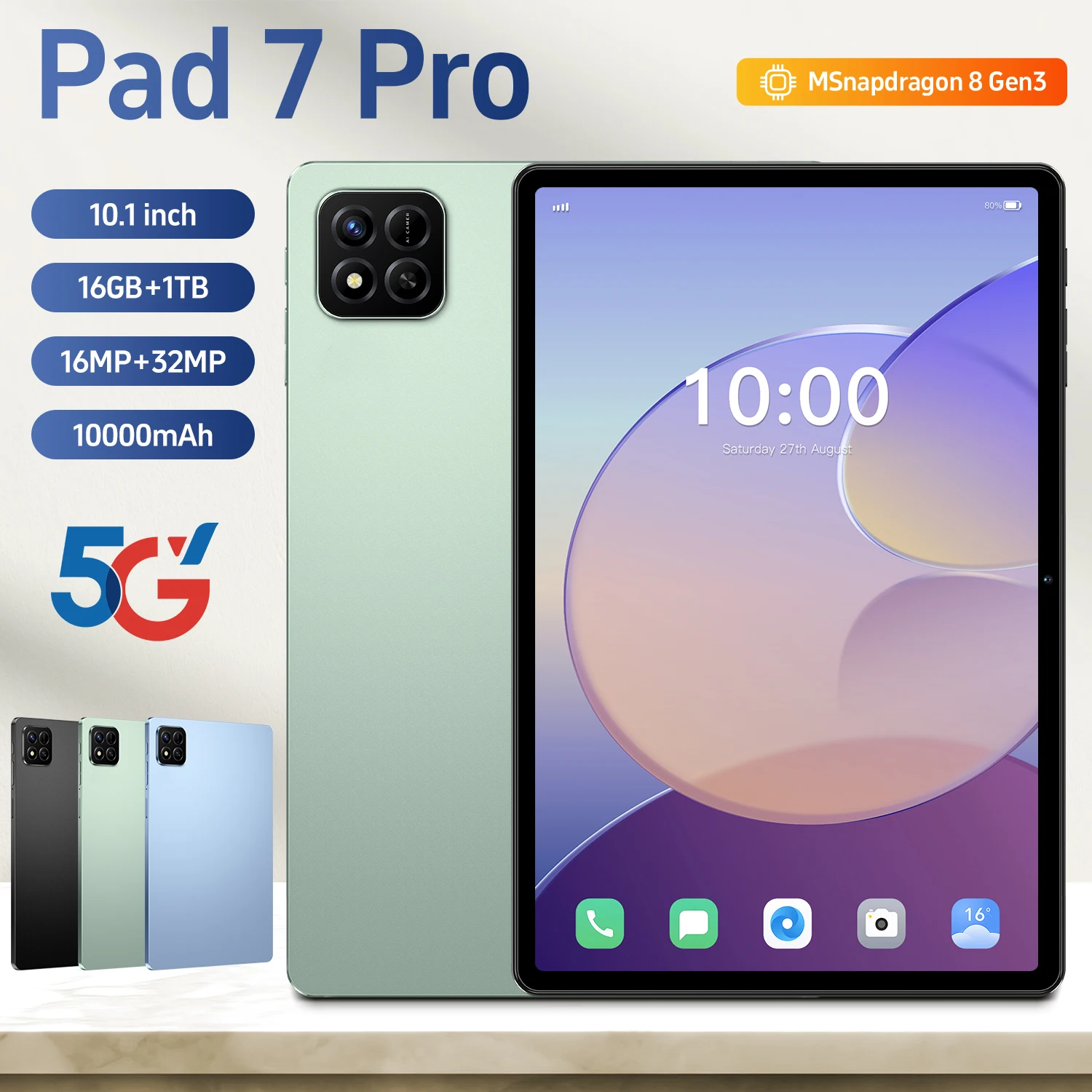

2026 Original Pad 7 Pro New Tablet Snapdragon 8 Gen3 10.1inch Android 15 16GB+1TB 10000mAh 5G Dual Card WiFi GPS Tab