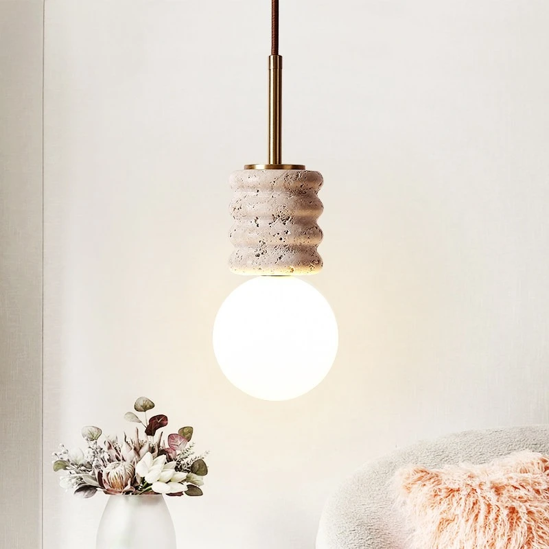 Nordic Modern LED Pendant Lamp Living Room Balcony Coffee White Glass Natural Wood Yellow Travertine Hang Lights Hanglampen