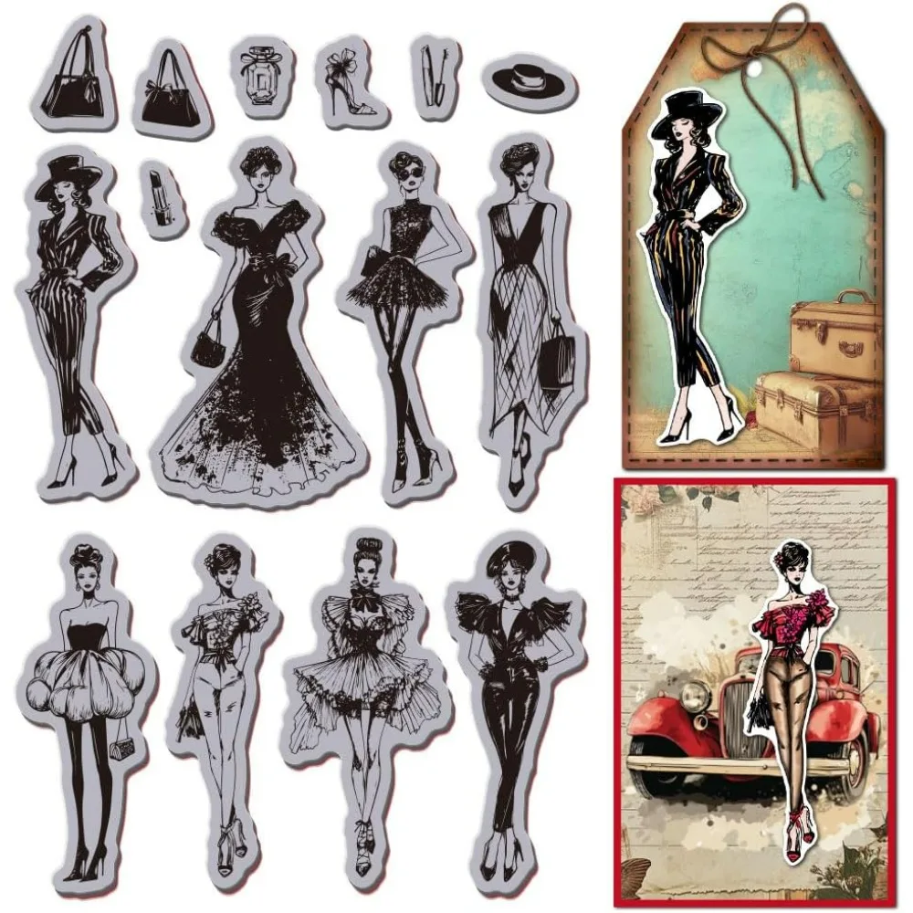 Sello de goma adhesivo Vintage para mujer, sellos de montaje adhesivo EVA a la moda, modelo de moda, juego de sellos de goma para hacer tarjetas y fotos