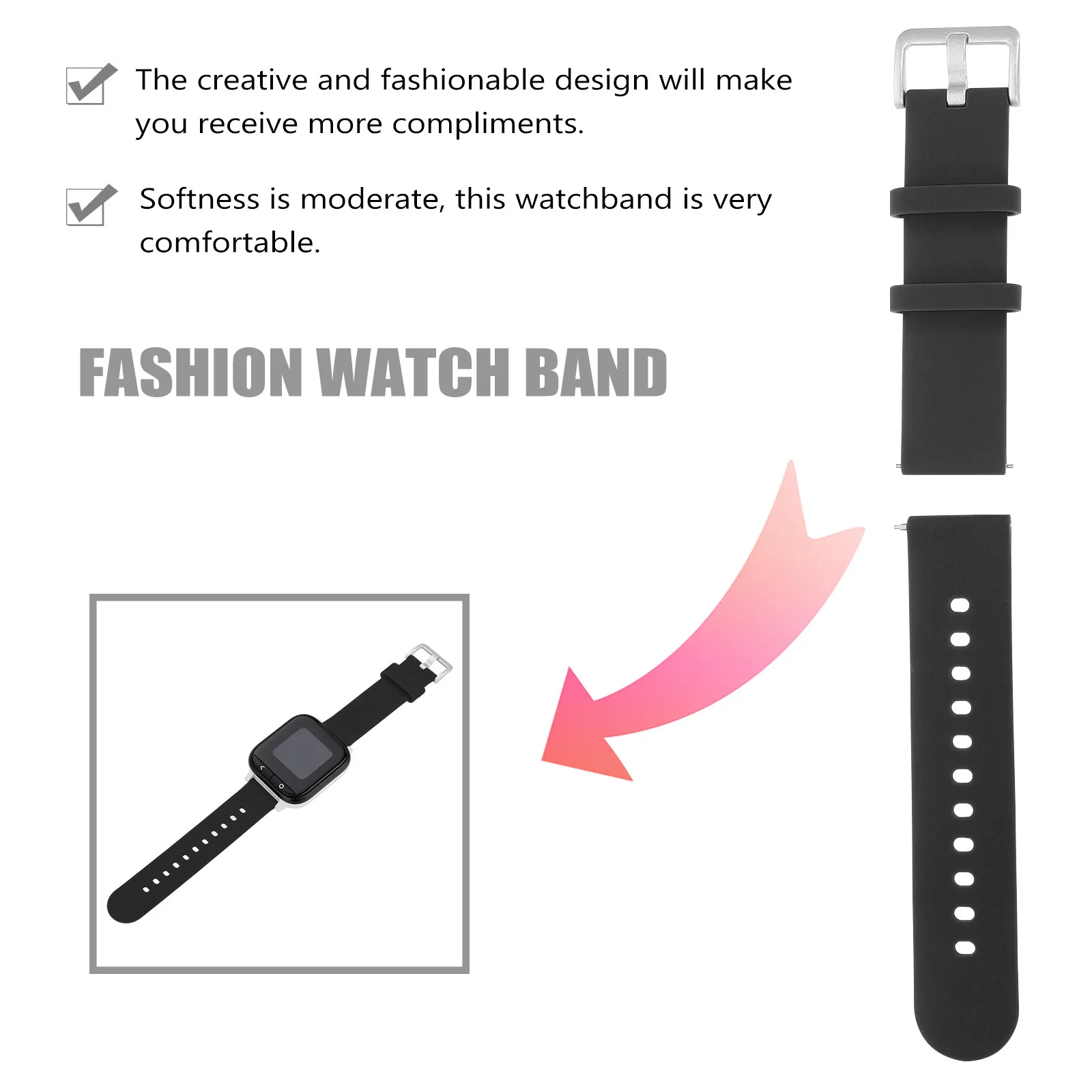 1Pcs Watch Band Silicone Replacement Strap Lightweight Flexible Sweat-Resistant Decorative Band for Daily Wear Party School