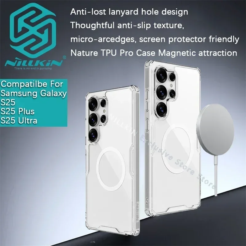 Funda protectora Nillkin para Samsung Galaxy S25 Ultra MagSafe Nature TPU Pro, magnética, transparente y a prueba de golpes.