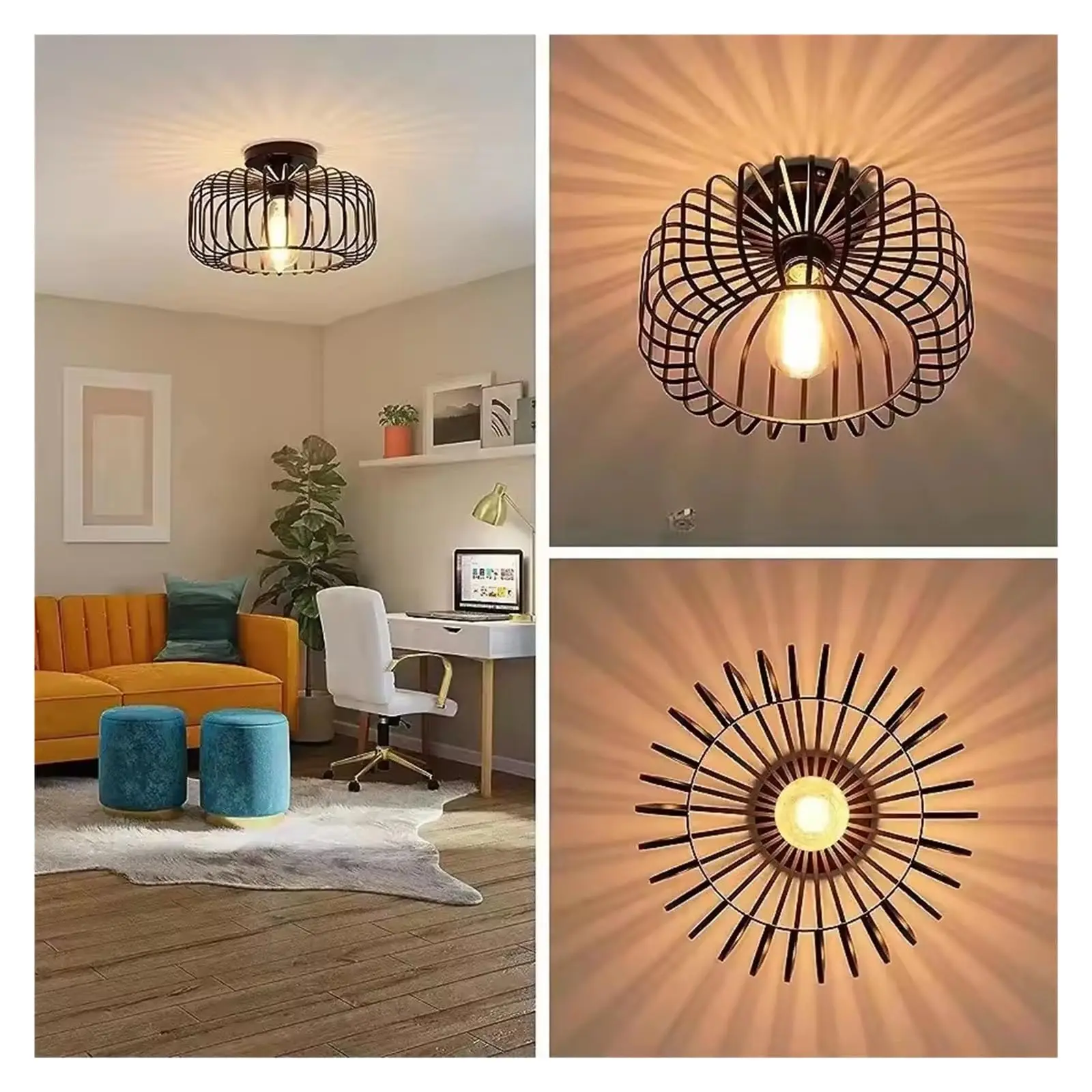 Industrial Ceiling light Fixture, Simple Birdcage LED Ceiling Lights E26 Base For Living room,Bedroom,Morden