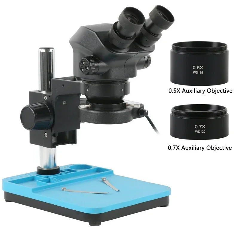 Microscope stéréoscopique binoculaire à grossissement continu 3,5X 7X 50X, objectif Barlow 0,5X 0,7X, oculaire 10X