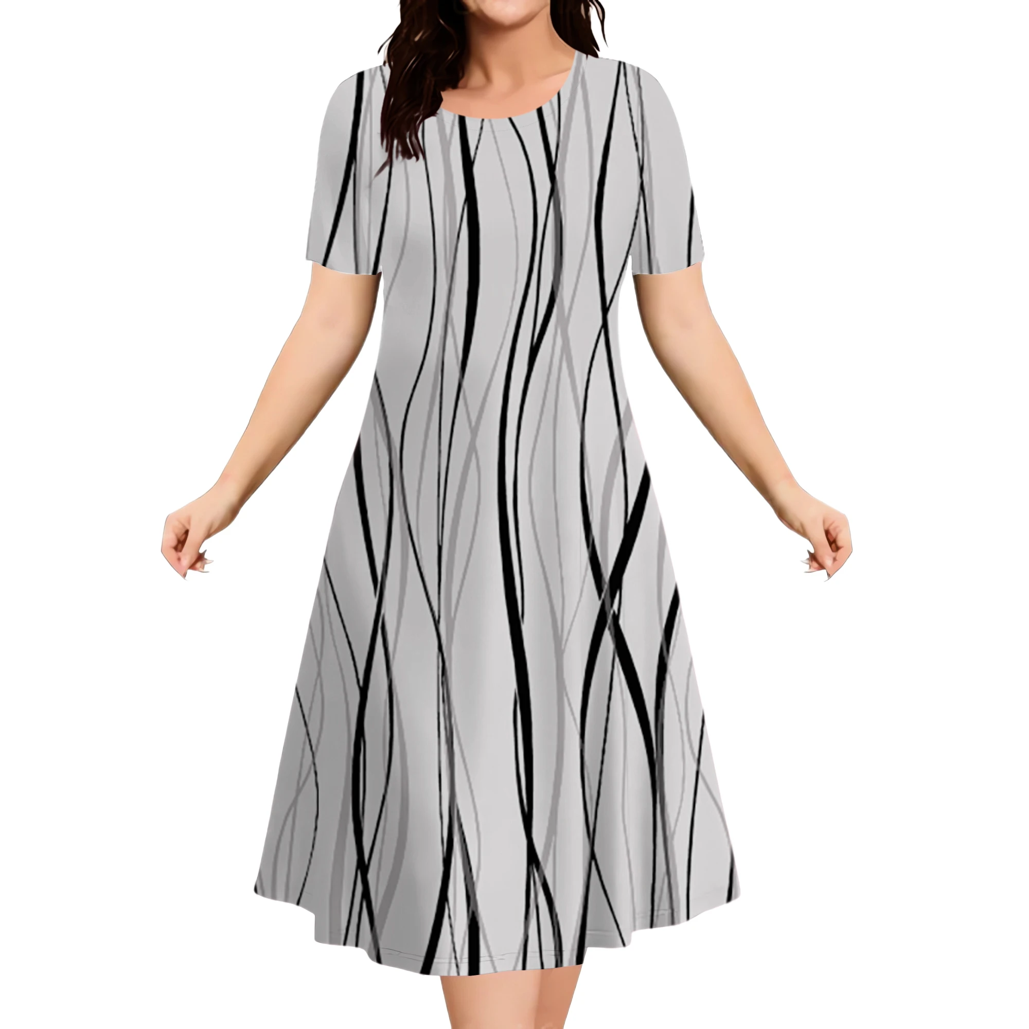 

Summer Dresses 2025 Women's Plus Size Loose Dress Casual Striped Print Short Sleeve A-Line Dress Elegant Fashion Clothing 9XL
